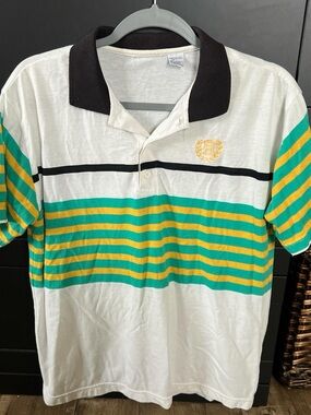 Givenchy White Polo with Black Collar and Green & Yellow Stripes